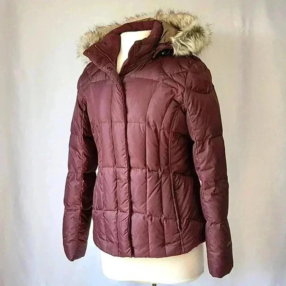 Eddie Bauer Down Filled Puffer w/ Hood Plum Size Medium